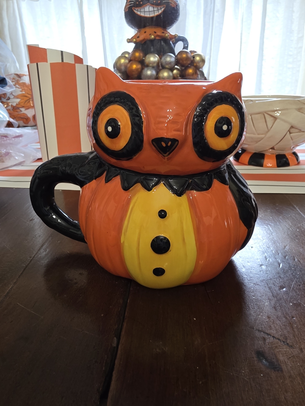 Johanna Parker Halloween Owl Ceramic Mug - Orange & Yellow